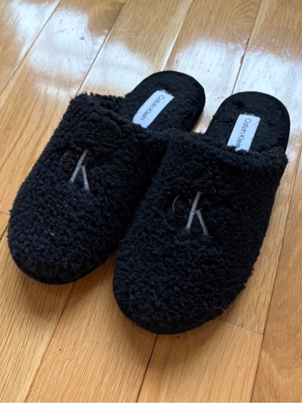 Calvin Klein Black Plush Slip-On Slippers